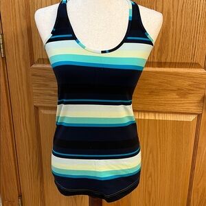 Lululemon Racerback Hip Length Striped Navy, Black, Teal, Lime Tank Top Size 8